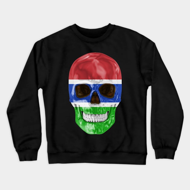 Gambia Flag Skull - Gift for Gambian With Roots From Gambia Crewneck Sweatshirt by Country Flags